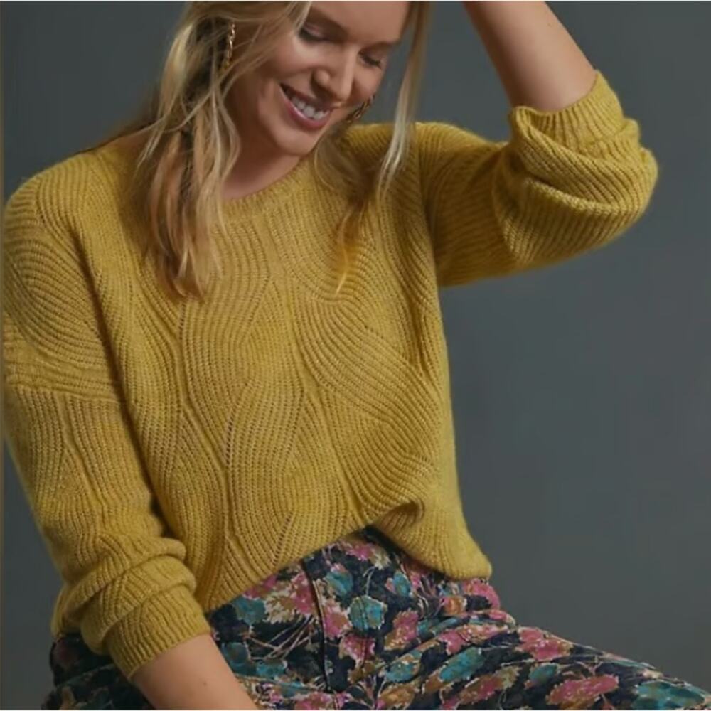 ANTHROPOLOGIE Keely Open Cable‎ Knit Wool Blend Pullover Sweater Women's Size XL